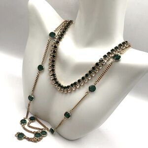 Vintage Monet Green & Clear Rhinestone Necklace +1
